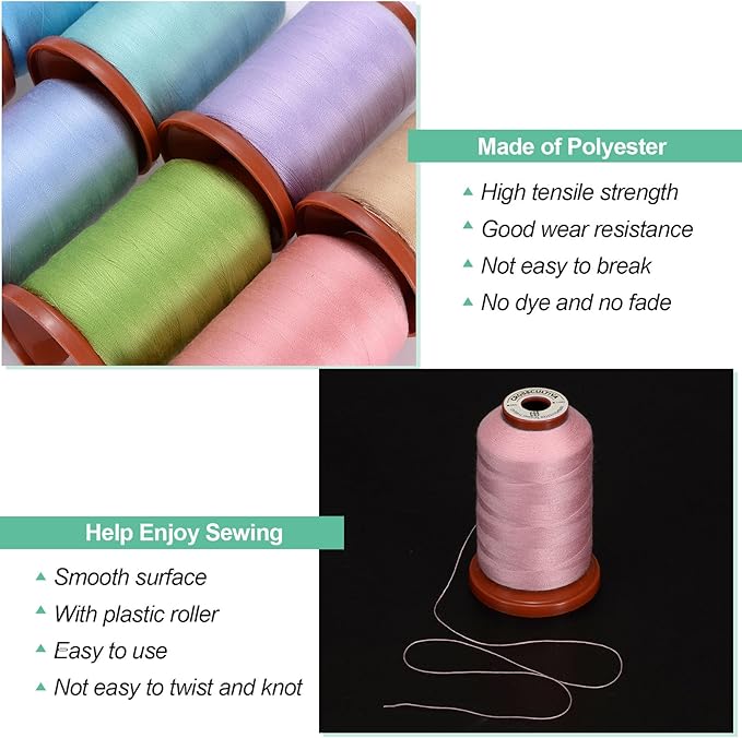 uxcell 40D/2 Sewing Thread 1100 Yards Polyester Household Sewing String Hand Stitching Polyester Cord for Clothing Stitching Shoe Bag Repairing DIY Craft Light Peach Pink