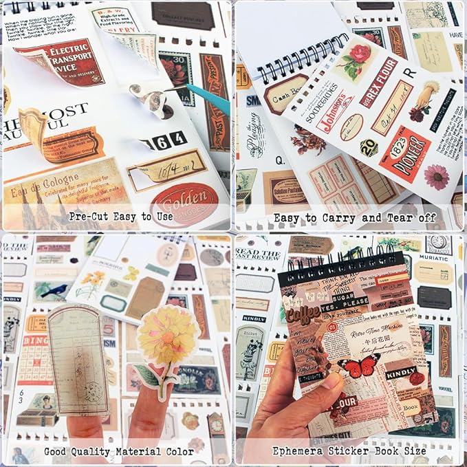 532PCS Vintage Stickers for Scrapbooking, 50 Sheets Precut Washi Stickers Book for Journaling, Scrap Book Ephemera for Junk Journal Supplies, Scrapbooking, Bujo, Collage, Crafts Arts