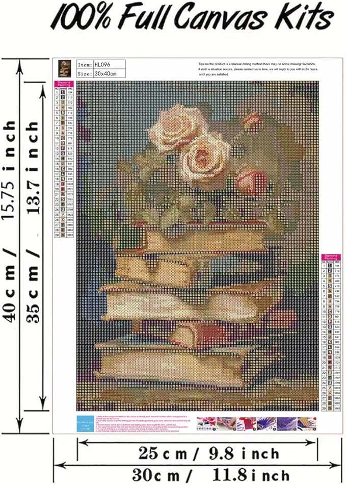 GEMFAMILY Books Diamond Art Kits for Adults,Flower 5D Diamond Painting Kits for Adults Beginners, Vintage Full Round Drill Diamond Dots Paintings Gem Art and Crafts Home Decor 12 x 16 Inch