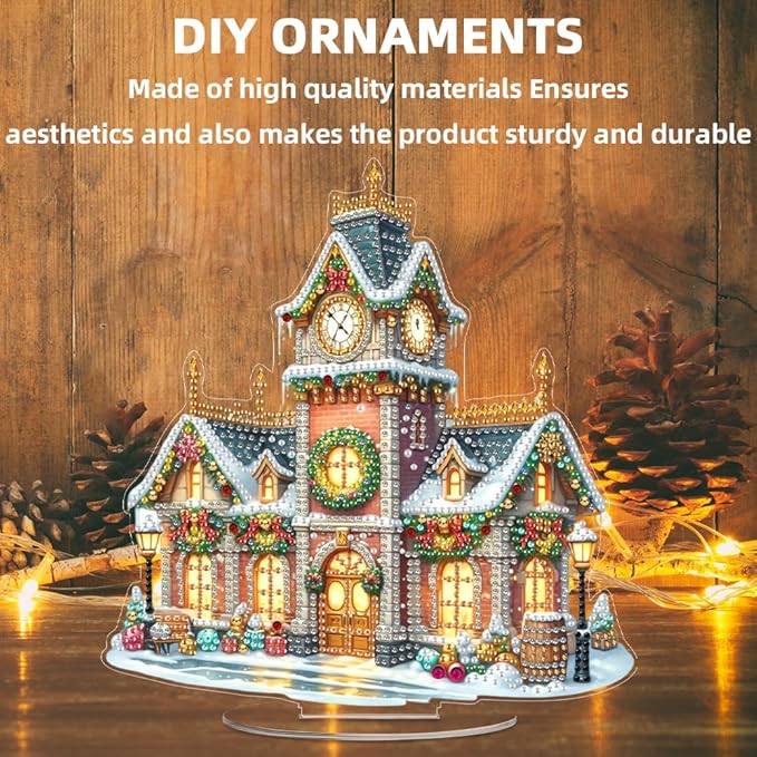 LAKEQUILL Christmas Diamond Painting Kits, Tabletop Ornament, Stand Up Diamond Art Desktop Kits for Home Office Decor, New Year Gift - Xmas Auditorium