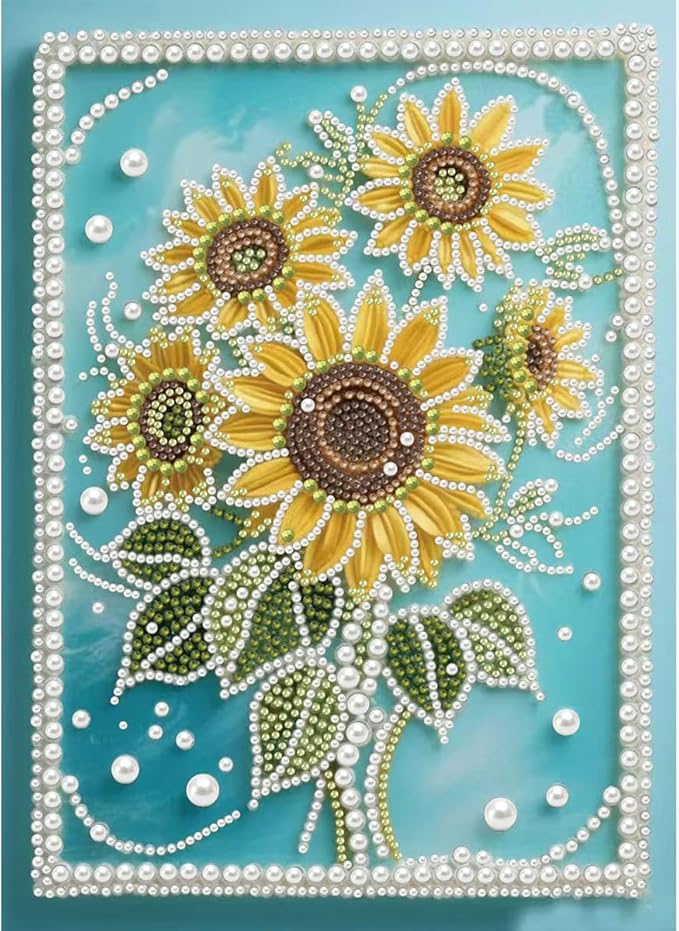 GEMFAMILY Diamond Art Kits for Adults Beginner,Special Shape Diamond Painting Kits for Sunflowers,5D DIY Pearl Rhinestones Diamond Dots Painting for Home Wall Decor 12 x 16 Inch