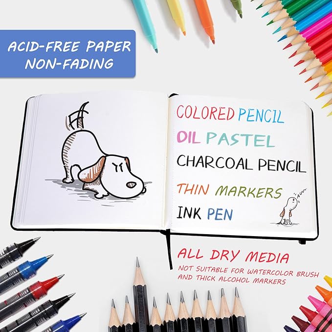 Hardcover Square Sketch Book, 120lb/200GSM Sketchbook Thick Drawing Paper for Marker Watercolor Pencil Mixed Media, Premium Drawing Notebook, 60 Sheets/120 Pages 8x8 Inch Sketch Pad, 2 Pack