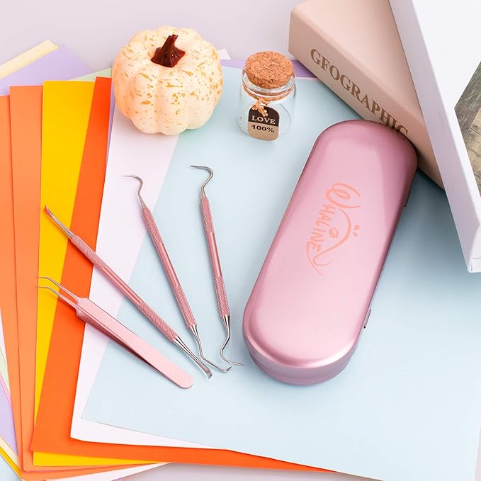 Whaline Weeding Vinyl Tools 4 Pieces Precision Stainless Steel Weeder Tool with Case, Vinyl Craft Paper Craft Tool Kit for Silhouettes Cameos, Lettering Scraper Hook Spatula Tweezers
