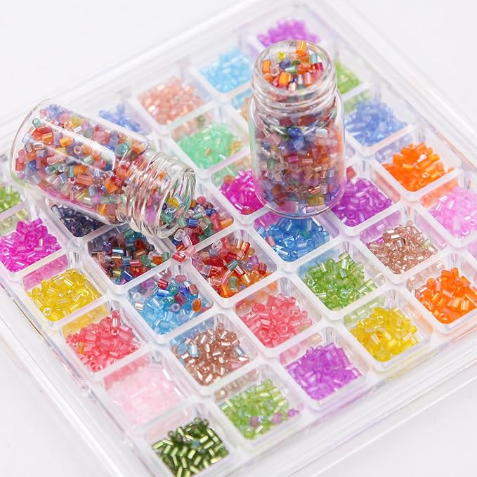 Tube Seed Beads Crafts Glass Bugle Beads Small Craft 3mm with for Jewelry Making Embroidery Decoration (28 Colors, 16800pcs)