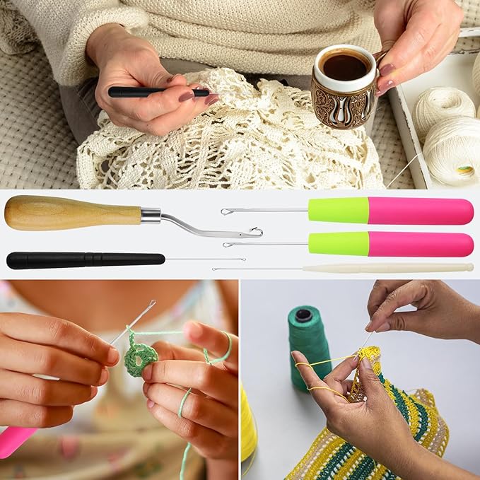 5PCS Latch Hook, Different Sizes Small Crochet Hooks Needle for Braid Hair, Scarf Carpet Making and Other Crafts