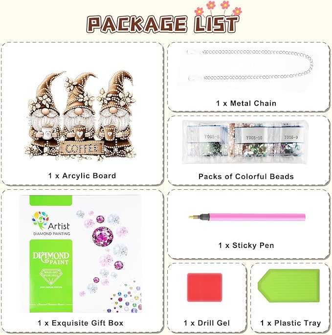 KEYIFA Diamond Painting Kit, DIY Gnomes Diamond Art Hanging for Adults Beginner, Coffee Gem Arts Pendant Special Shaped Rhinestone Window Ornaments Wall Door Garden Decoration Gift, Double Sided