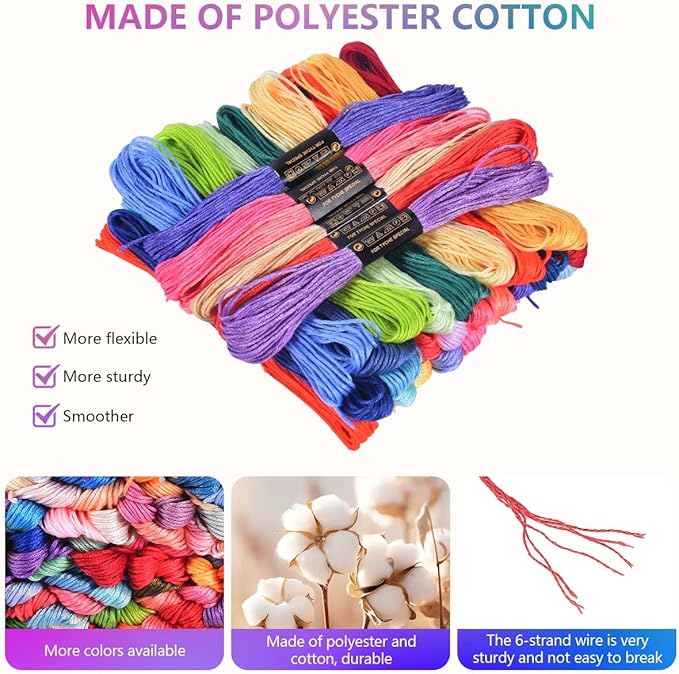 OBTANIM 200 Skeins Rainbow Color Embroidery Floss Cross Stitch Threads Bracelet String Yarn Crafts Floss with Needles for Bracelet Making, Hand Sewing Crafts
