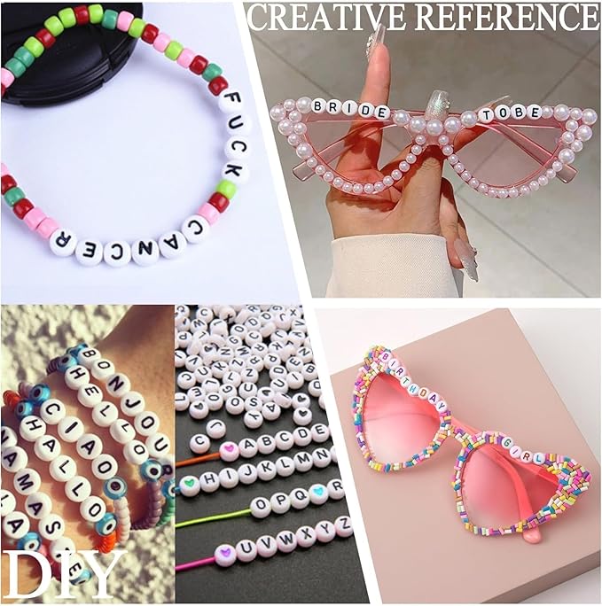Acrylic Letter Beads Alphabet Polished Colorful Letters Black Round Bead, 4×7mm 1200pcs, for Friendship Bracelet Jewelry Making Kit
