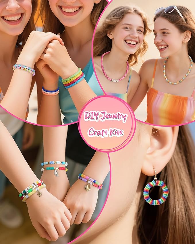 LovelyMoon Clay Beads Bracelet Making Kit 3 Box 48 Colors Friendship Bracelet Kit with Flat Beads Jewelry Making Kit with Charms for Adults Arts and Crafts DIY Gifts for Women Girls Teens