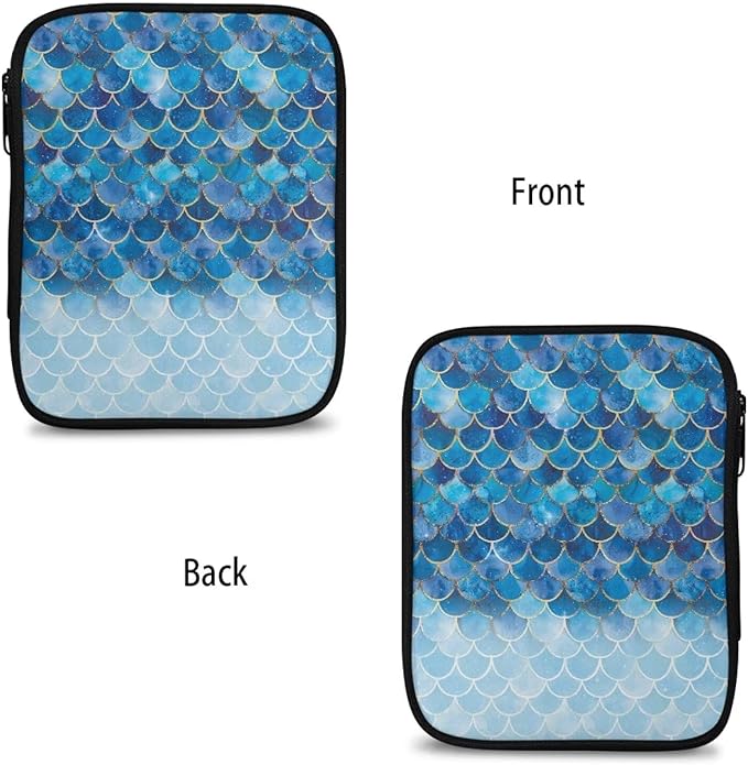 Hechitok Mermaid Scales Blue Crochet Hooks Case Zipper Bags Portable Crochet Storage Bag with Web Pocket and Crochet Holder Slots for Carrying Various Crochets Needles