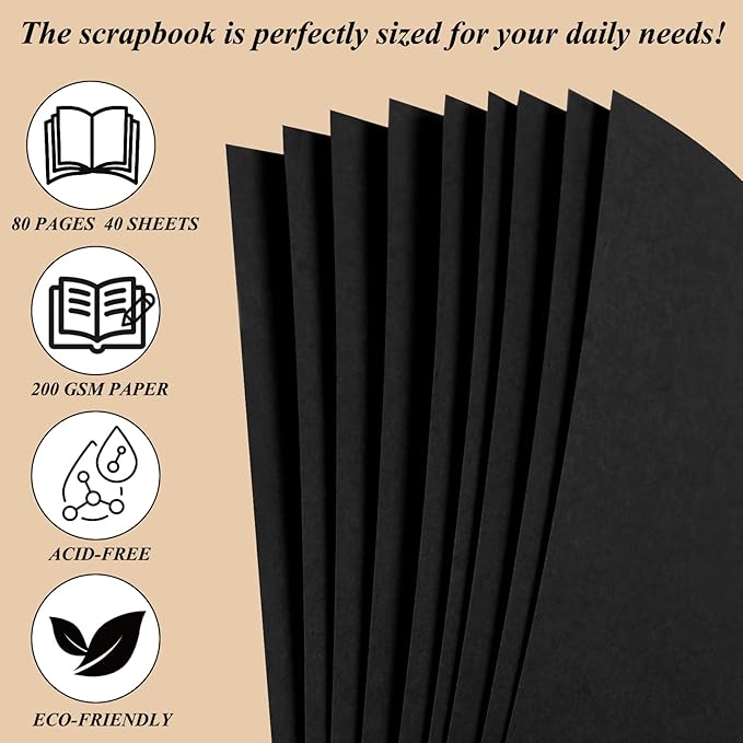 Joyberg Scrapbook 80 Pages, Scrapbooking Supplies 8 x 8 In, Scrapbook Album Suitable for Album Memory Book Wedding, Anniversary Family, DIY Craft Projects (Black)