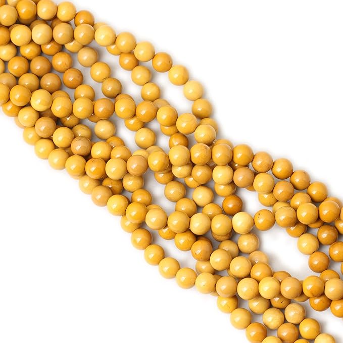 cheavian 45pcs 8mm natural yellow moonkaite jasper gemstone smooth surface round loose beads for jewelry making 1 string 15 inches