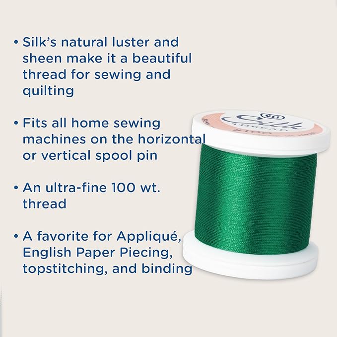 YLI Threads Silk Thread – 100 wt Fine Japanese Silk for Appliqué, EPP, and Quilting - Bright Aqua