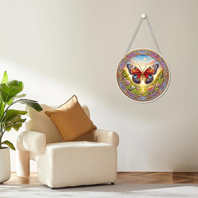 MOGTAA Butterfly Diamond Art Hanging Ornament Kits, 5D Special Shape Diamond Art Kits for Adults, Crystal Rhinestones Animal Diamond Painting Gem Art for Home Window Garden Wall Decor