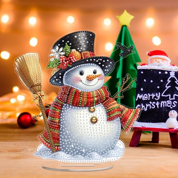 LAKEQUILL Christmas Diamond Painting Kits, Tabletop Ornament, Stand Up Diamond Art Desktop Kits for Home Office Decor, New Year Gift - Xmas Snowman