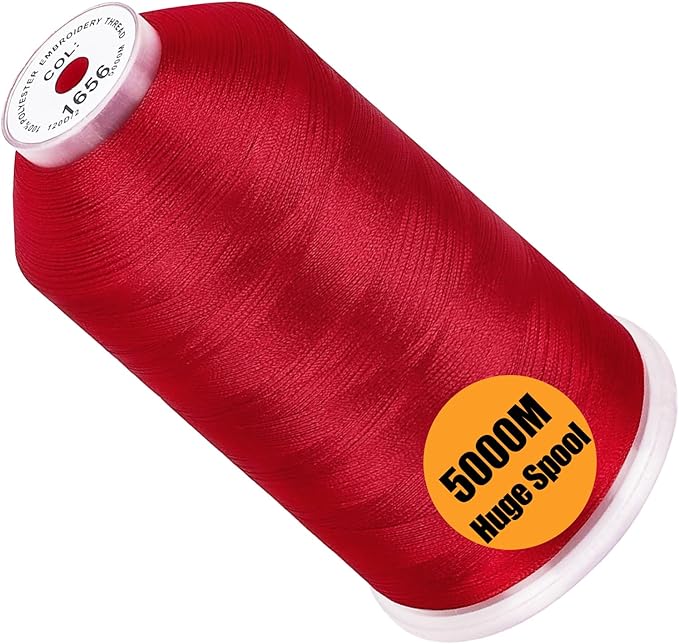 New brothread - Single Huge Spool 5000M Each Polyester Embroidery Machine Thread 40WT for Commercial and Domestic Machines - Christmas Red