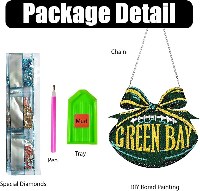 Rertcioph Football Diamond Art Hanging Kit for Adults, DIY Acrylic 5D Diamond Painting Hanging Ornament for Green Bay Home Wall Decor and Gift