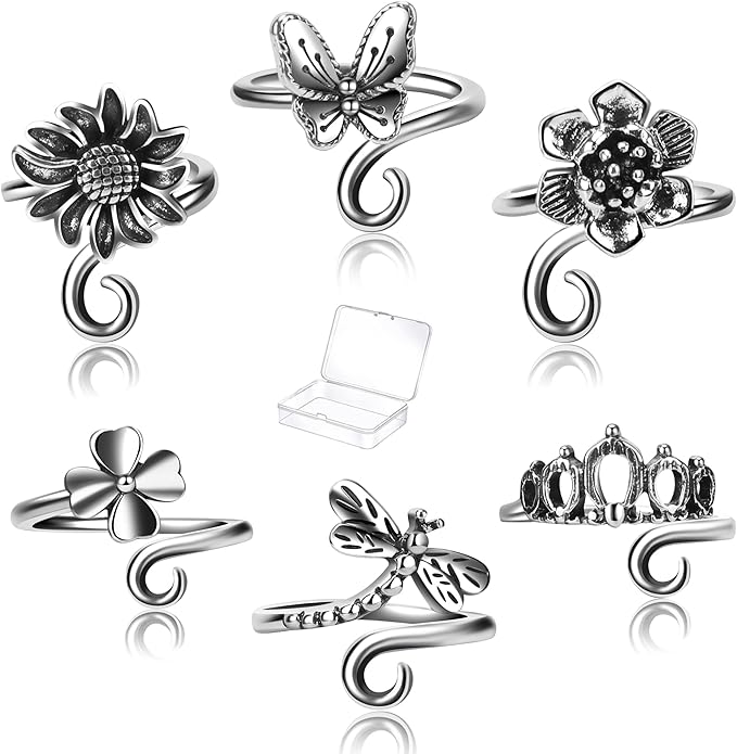 6 PCS Crochet Tension Ring Cat Crown Butterfly Elephant Sunflower Adjustable Yarn Rings Tools Crochet Accessories Gifts for Crochet Lovers