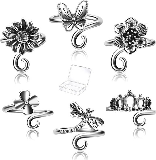 6 PCS Crochet Tension Ring Cat Crown Butterfly Elephant Sunflower Adjustable Yarn Rings Tools Crochet Accessories Gifts for Crochet Lovers