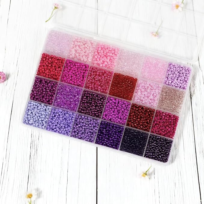 Purple Color 3mm Seed Beads, 5200Pcs Glass Seed Beads Kit with Storage Box for DIY Necklace Bracelet Crafts