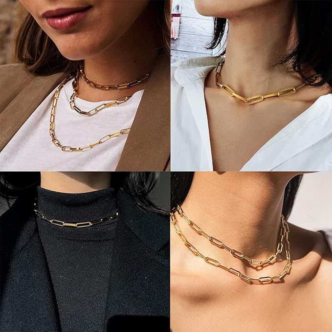 16.4 Feet Gold Plated Stainless Steel Chain Bulk Flat Paperclip Link Chains 5x10mm Jewelry Chain Roll with Jump Rings Lobster Clasps Oval Cable Chains for DIY Jewelry Making
