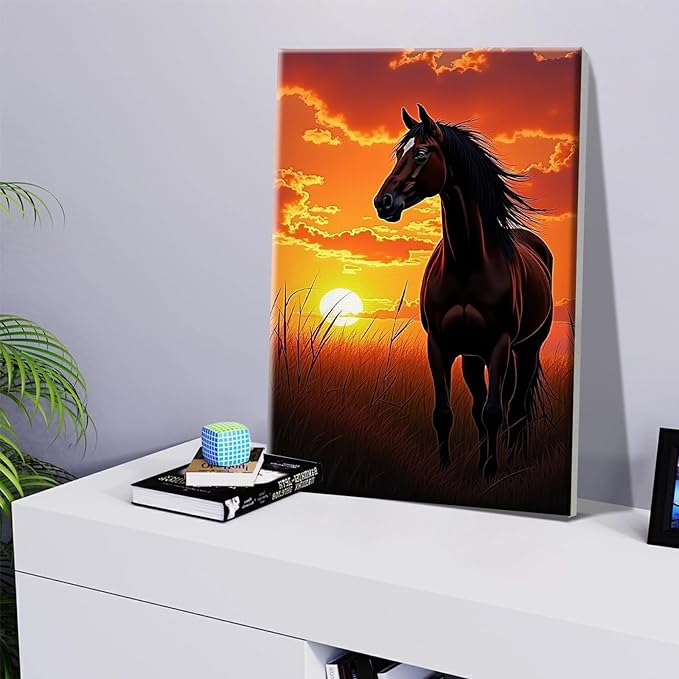 JOOZ Horse Paint by Numbers Kit for Adults with Frame Sunset Paint by Number with Easel Adult Paint by Number Kits Framed Canvas Oil Painting Kits for Home Wall Decor 8x12 Inch