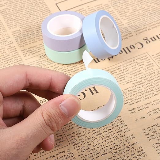 4 Roll Solid Color Washi Tape, 32 Ft X 0.59" Mint Green Powder Blue Purple and Blue Washi Tape Set Low Tack Tapes Masking Self-Adhesive Tapes for Packaging Journals Scrapbooks Diy Crafts Gifts