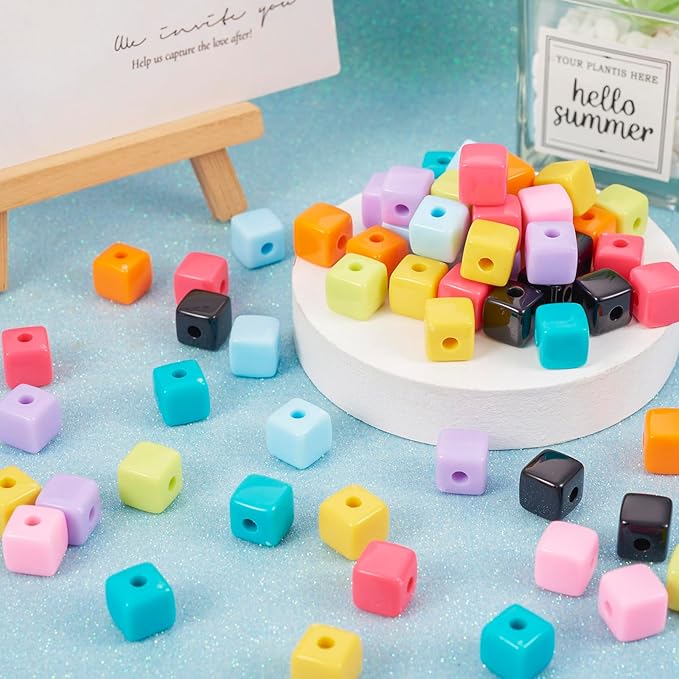 FASHEWELRY 90Pcs Pastel Acrylic Cube Beads for Bracelet Making Candy Color Square Spacer Beads Assorted Rainbow Cube Pony Bead Bulk for Jewelry Making