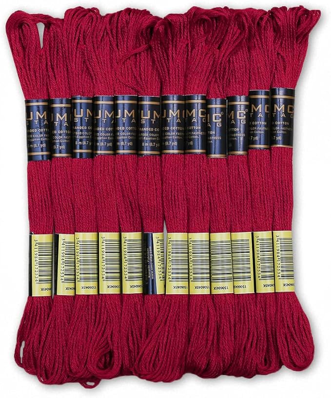 Pack of 12 Premium Embroidery Thread | 100% Egyptian Cotton Premium Skeins | Cross Stitch Embroidery Floss | Oeko TEX Certified Stranded Cotton | Ideal for Arts & Crafts (Red 47)