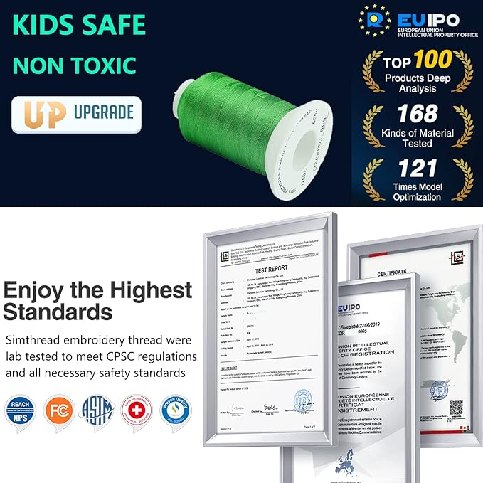 Simthread Glow-in-The-Dark Embroidery Machine Thread, 6 Colors, 1000 Yards, 30WT, 100% Polyester with Long-Lasting Glow - Perfect for Music Festivals, Parties, Raves & More