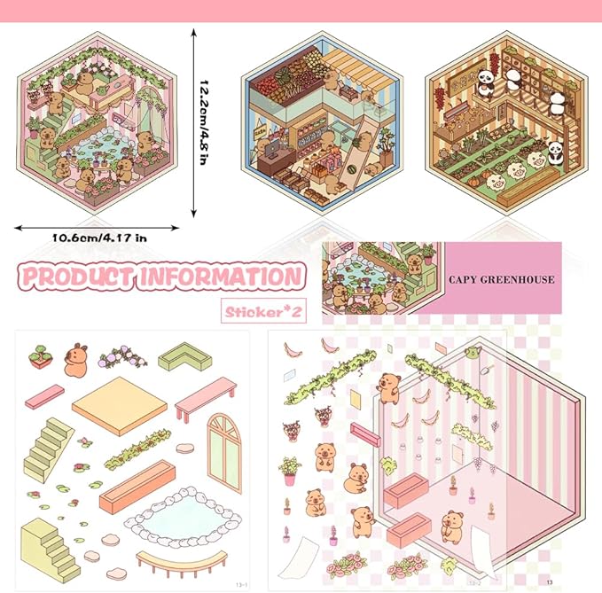 Scrapbooking Supplies Kit,DIY 3D Stickers Scene,3 Set Funny DIY Sticker Scenes,Make Your Own Cute 3D Miniature Room Scene Stickers for Adults Relief Stress Pass The Time.12-13-14