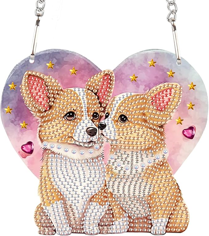 AiYuanzsh DIY Acrylic Diamond Painting Hanging Kits, Love Dogs Special Shape Diamond Rhinestone Round Diamond Art, Window Decorations Home Garden Wall Hangings Valentine's Day Gifts