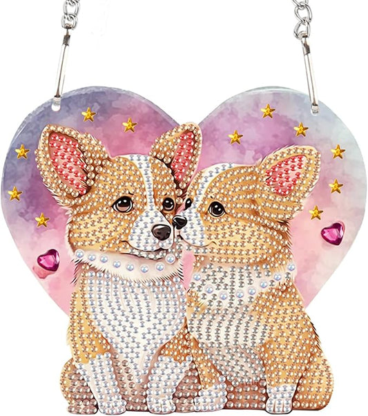 AiYuanzsh DIY Acrylic Diamond Painting Hanging Kits, Love Dogs Special Shape Diamond Rhinestone Round Diamond Art, Window Decorations Home Garden Wall Hangings Valentine's Day Gifts