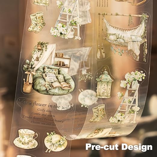 Cozy Home-Themed PET Tape Set, 6 Rolls Pre-Cut Scrapbook Stickers for Journal Supplies, Planner, DIY Crafts, and Gift Wrapping