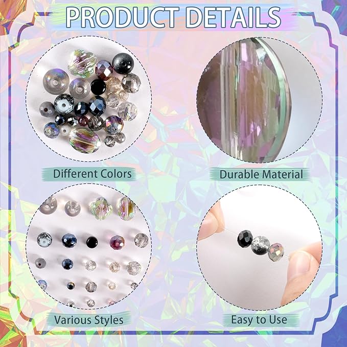 636pcs glass beads for jewelry making - black craft crystal beads with loose beads sparkly faceted beads hole drilled diy for bracelets craft earrings bracelet necklace jewelry making