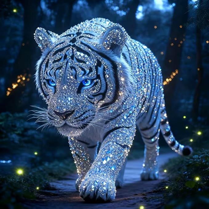 SHICERNHJ 5D Diamond Painting Kits for Adults, Animal Diamond Art Kits for White Tiger,DIY Full Round Drill Diamond Dots with Gem Art Craft for Beginner Home Wall Decor 14 X 14 Inch