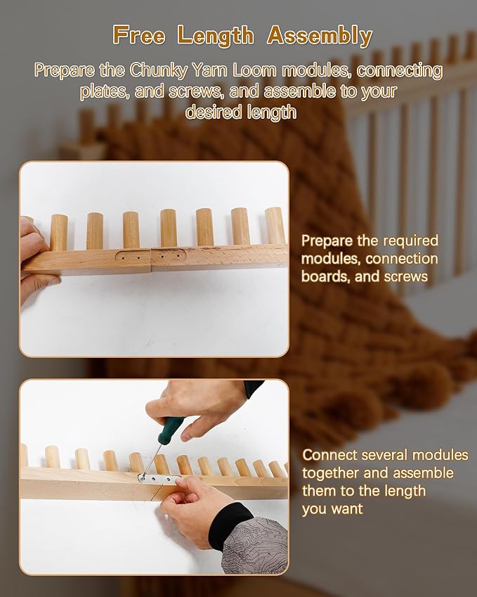 Tofcbye 80" Chunky Knit Yarn Blanket Loom Kit, Chunky Blanket Wooden Loom for Beginners, Connectable and Disassembleable 5-in-1