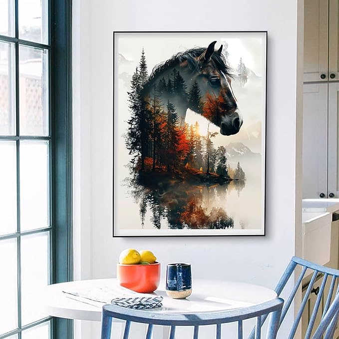ijbnhd Horse Diamond Art Kits for Adults, 5D Horse Diamond Painting Kits for Adults Beginners, DIY Full Round Drill Forest Gem Arts Craft for Home Wall Decor 12 X 16Inch