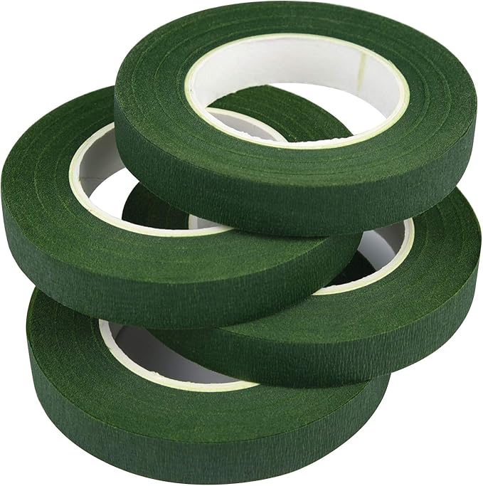 KUUQA 4 Rolls 1/2" Wide Dark Green Floral Tapes for Bouquet Stem Wrapping and Floral Crafts,Wedding Bouquet