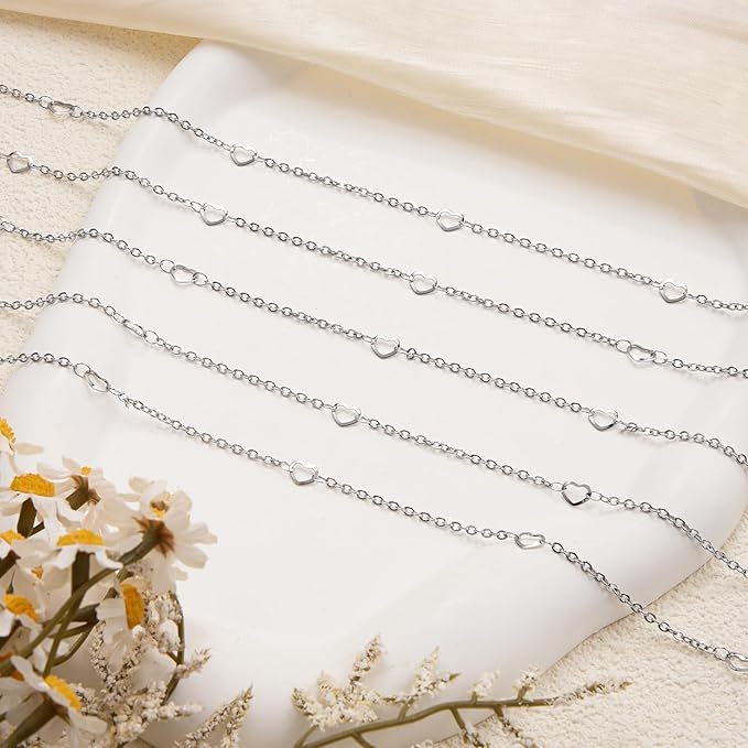 16.4 Feet Stainless Steel Jewelry Making Chains Heart Link Chain for Women Necklace DIY Heart Chains Bulk