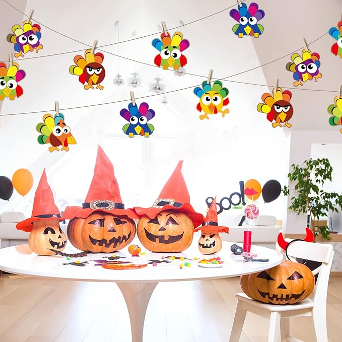 chiazllta 30Pcs Thanksgiving Craft Kits DIY Turkey Craft, Fall Art Craft Make Your Own Turkey Card Sticker Set for Home Game Activities
