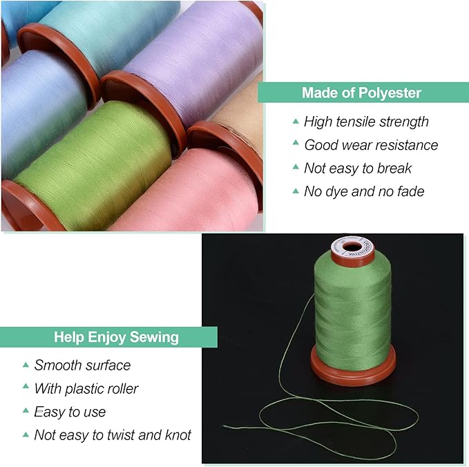 uxcell 40D/2 Sewing Thread 1100 Yards Polyester Household Sewing String Hand Stitching Polyester Cord for Clothing Stitching Shoe Bag Repairing DIY Craft Grass Green