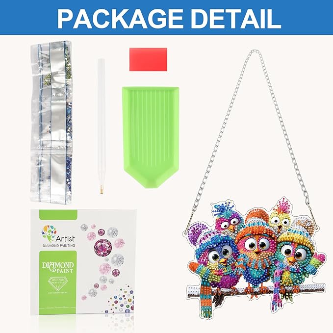 CEOVR Winter Bird Hanging Diamond Painting, Birds Special Shape Diamond Art for Adults, Winter Christmas DIY Gem Art, Acrylic Home Garden Decor with Chain, Box Kit 7.87x6.79In