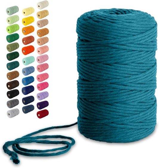 Nook Theory Macrame Cord - Single Strand 3mm 220 Yards Cotton Rope, 4mm 5mm Yarn, String for Crafts, Perfect for Macrame Wall Hanging (Peacock Blue)