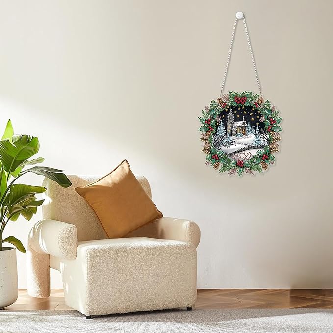 MOGTAA Christmas Diamond Art Hanging Kits for Adults Kids, Christmas Winter Diamond Art Suncatchers, 5D Special Shape Diamond Landscape Painting Window Pendant Kit for Home Garden Wall Decor