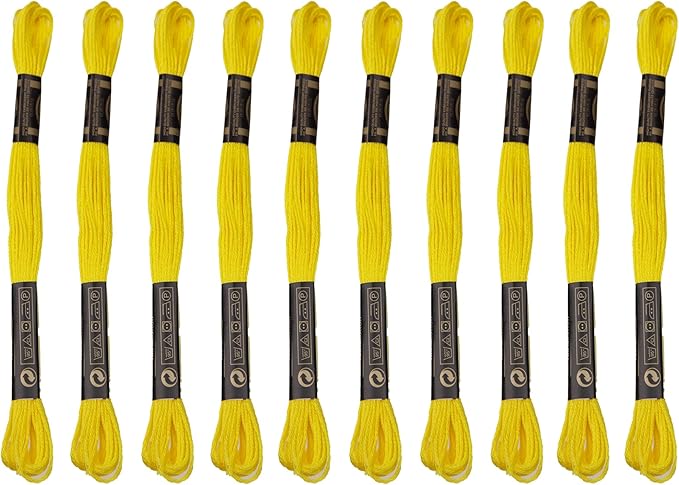 12 Skeins Embroidery Cotton Floss is 100% Egyptian Long Fiber Cotton of 8.75yds Each Cotton Cross Stitch Thread for Hand Embroidery DIY Creation and Friendship Bracelet String. (12, Yellow)