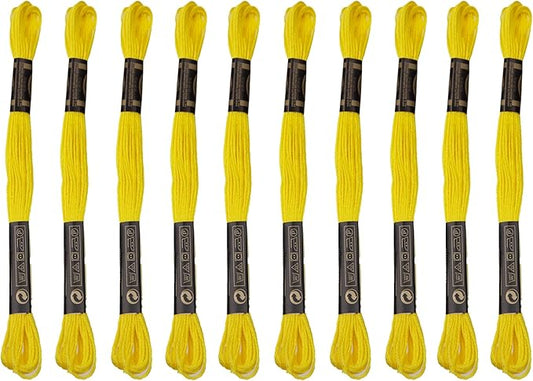 12 Skeins Embroidery Cotton Floss is 100% Egyptian Long Fiber Cotton of 8.75yds Each Cotton Cross Stitch Thread for Hand Embroidery DIY Creation and Friendship Bracelet String. (12, Yellow)