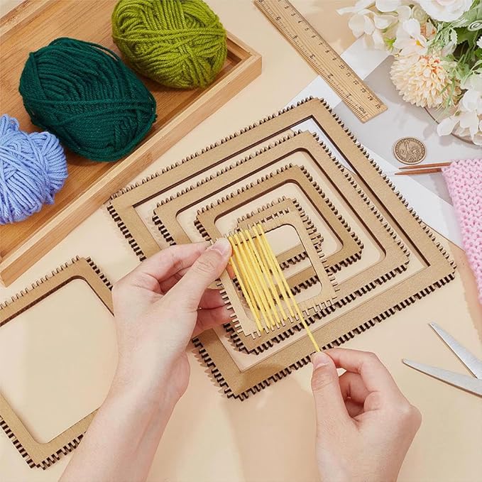 BENECREAT 6 Sizes Poplar Wood Weaving Loom Kit, Square DIY Weaving Loom DIY Weaving Art Tapestry Loom for Hanging Decor Woven Tapestry Knitted Crafts Making, 4.5mm Thick