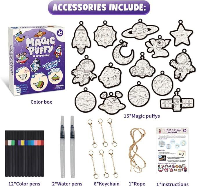 MZYTOZA Magic Foam Texture Painting Kit - 3D Art Craft Aqua Magic Puffs Paint Kit, 15 Mess-Free Paint by Number Craft for Kids (Space and Planets)