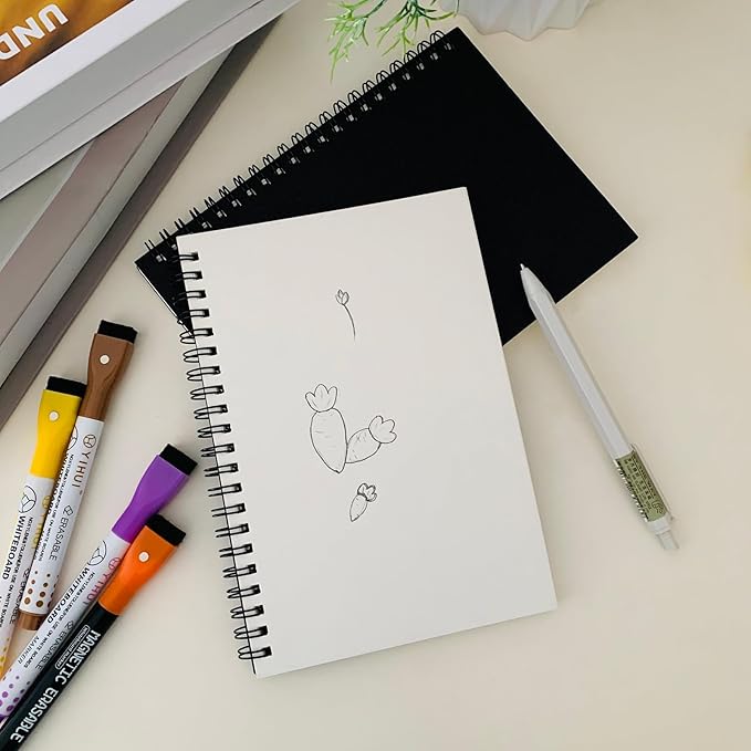 DSTELIN Premium 2-Pack Sketchbooks - Soft Cover, 140 Pages (70 Sheets), 7.5 x 5.1 inches, 100GSM Paper, Black Spiral Notebooks Set